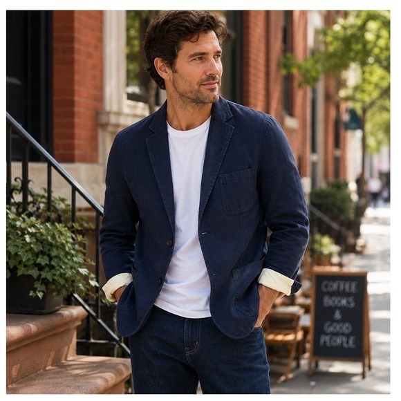 Alex Mill Other - Alex Mill Blazer Mens S Navy Cotton Linen Unstructured Patch Pocket 2 Button